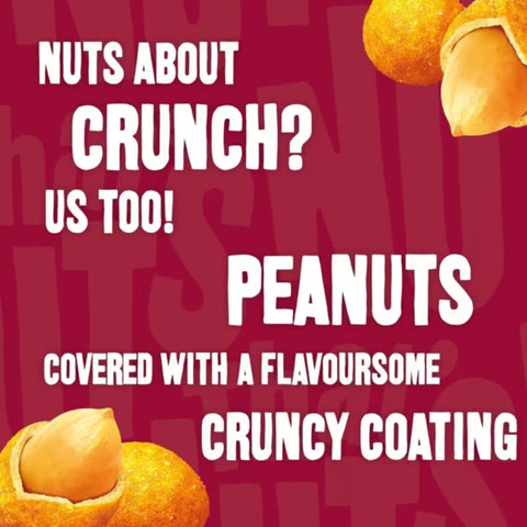 Advertisement for walkers thats nuts peanuts with a crunchy coating on a red background.