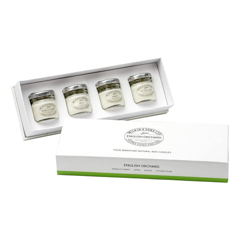 Tiptree English Orchard Candle Gift 4 x 28g Miniature Natural Wax Candles: Apple, Morello Cherry, Quince, Victoria Plum