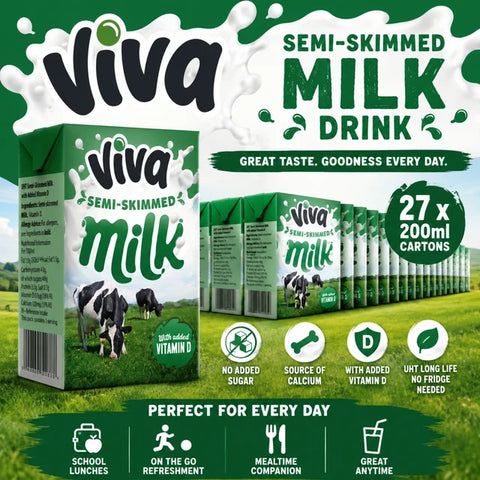 Viva Semi-Skimmed Milk 27 x 200ml Cartons Features and Benefits