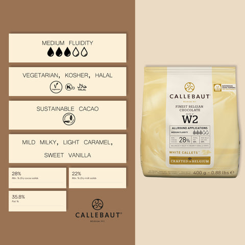 Callebaut W2 Finest Belgian White Chocolate Callets 28.0% Cocoa 400g