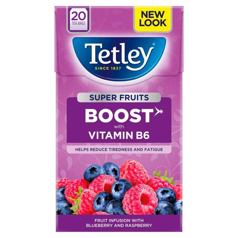 Tetley Super Fruits Blueberry and Raspberry Boost Tea Bags  Count 4x40g