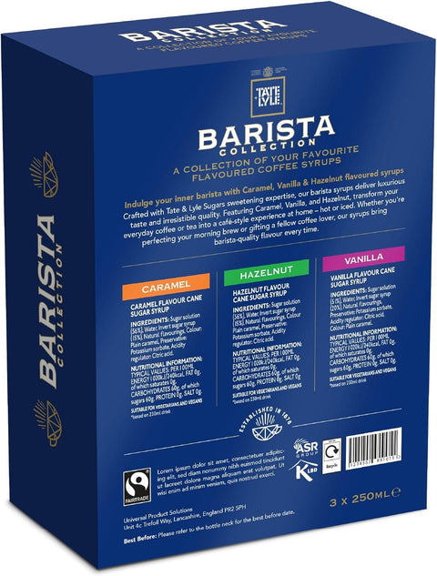 Tate & Lyle Barista Syrup Gift Set   Hazelnut, Caramel & Vanilla (3 x 250ml)