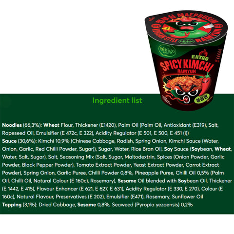 Bibigo Extra Spicy Kimchi Ramyun 8 x 98g