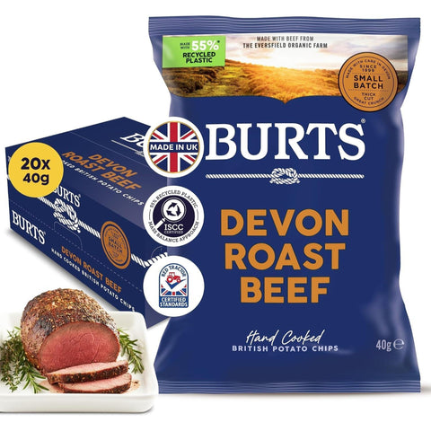 Case of Burts Devon Roast Beef crisps, 20 x 40g packs