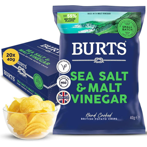 Case of Burts Salt and Malt Vinegar crisps, 20 x 40g packs