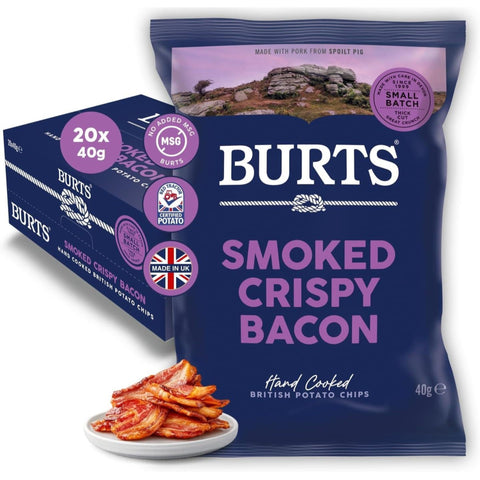 Case of Burts Smoked Crispy Bacon crisps, 20 x 40g packs