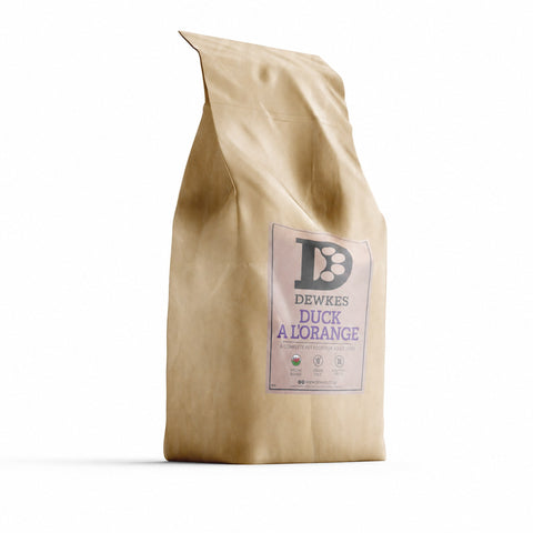Dewkes Duck A L'Orange Grain Free Dry Dog Food 2kg, packaging photo