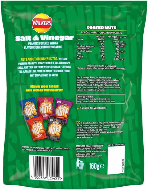 That's Nuts Walkers Salt & Vinegar Bag 8x160g