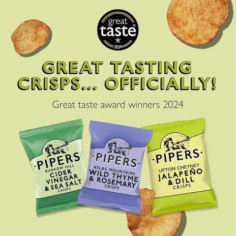 Pipers Crisps Custom 24 Pack – Pick 3 Flavours (8 Bags Each, 40g)