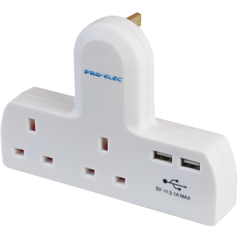Pro-Elec Adaptor Two Way With Two USB Ports - PL15130