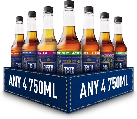 Tate & Lyle - Custom Case Pure Cane Sugar Syrups - Choose your Own - With Pumps Options - Fairtrade, Vegan and Vegetarian Friendly - Cold Drinks and Hot Drinks - 750ml x 4