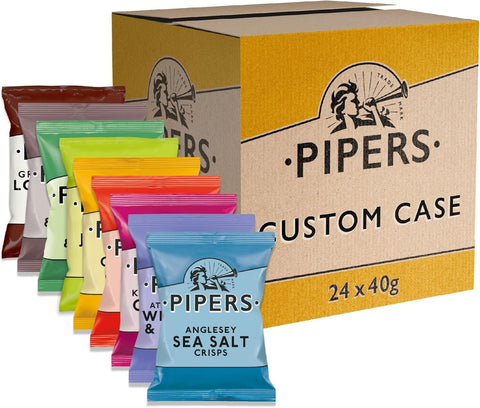 Pipers Crisps Custom 24 Pack – Pick 3 Flavours (8 Bags Each, 40g)