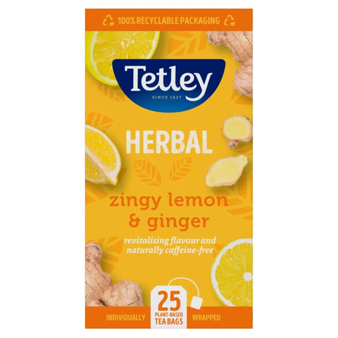 Tetley Herbal Zingy Lemon & Ginger Tea - 6 x 25 Tea Bags