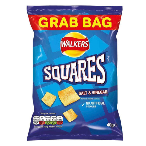 Walkers Squares Salt & Vinegar Flavoured Grab Bag Crisps 32 x 40g
